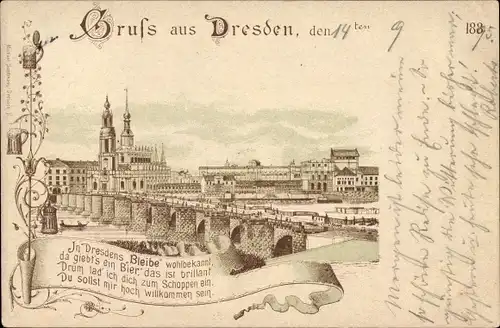 Vorläufer Litho Dresden Zentrum Altstadt, Augustusbrücke, Hofkirche