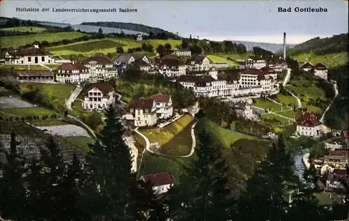 Ak Bad Gottleuba in Sachsen, Blick auf Ort mit Umgebung, Heilstätte d. Landesversicherungsanstalt