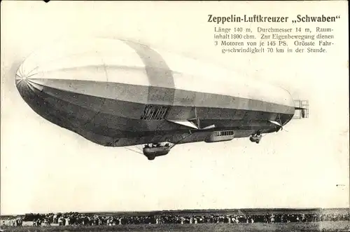 Ak Zeppelin Luftkreuzer Schwaben, Luftschiff über einem Feld