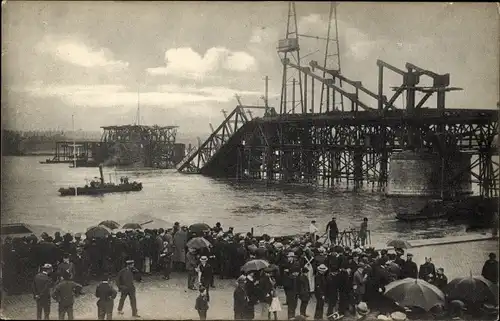 Ak Köln am Rhein, Blick auf die Südbrücke im Bau 9. Juli 1908, Einsturz