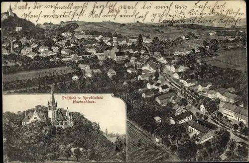 Ak Pähl im Landkreis Weilheim Schongau, Gräflich v. Spretisches Hochschloss, Panorama vom Ort