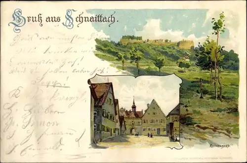 Litho Schnaittach im Nürnberger Land Bayern, Straßenpartie in der Stadt, Rothenberg