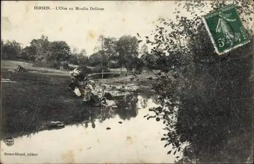 Ak Hirson Aisne, L'Oise au Moulin Delloue, Wäscherinnen am Fluss, Kinder