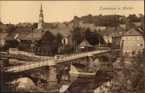 Ak Lunzenau in Sachsen, Blick auf die Stadt, Brücke