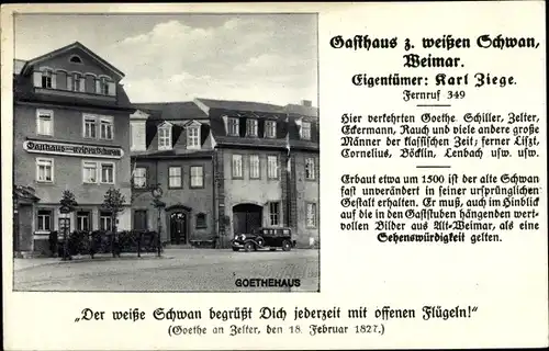 Ak Weimar in Thüringen, Gasthaus zum Weißen Schwan, Außenansicht