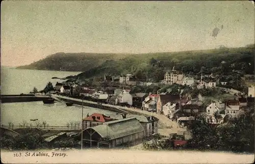 Ak Saint Aubin Jersey Kanalinseln, Bahnhof, Hafen, Panorama vom Ort