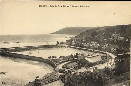 Ak Saint Aubin Jersey Kanalinseln, Baie et Pointe de Noirmont, Bahnhof, Panorama vom Ort