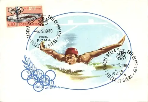 Künstler Ak XVII. Olympische Spiele 1960 in Rom, Schwimmwettkampf, Schwimmer