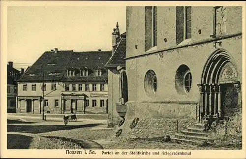 Ak Nossen Landkreis Meißen, Portal an der Stadtkirche und Kriegerdenkmal