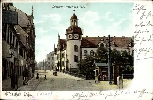 Ak Glauchau an der Zwickauer Mulde in Sachsen, Leipziger Straße und Post