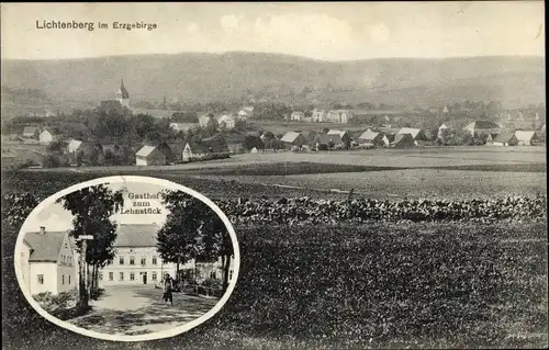Ak Lichtenberg im Erzgebirge, Panorama von Ort und Umgebung, Gasthof zum Lehnstück