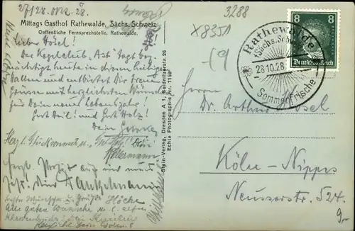 Ak Rathewalde Hohnstein in der Sächsischen Schweiz, Mittag's Gasthof
