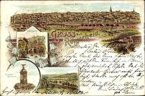 Litho Remscheid im Bergischen Land, Panorama, Müngsten, Kriegerdenkmal, Talsperre