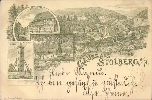 Vorläufer Litho Stolberg Südharz, Rathaus, Ratskeller, Heinrichshöhe, Hunrod