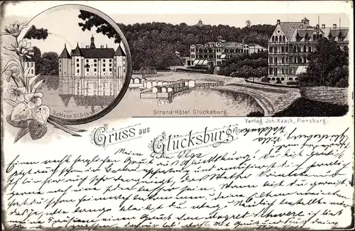 Vorläufer Litho Glücksburg in Schleswig Holstein, Schloss Glücksburg, Strandhotel