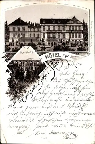 Vorläufer Litho Jocketa Pöhl Vogtland, Hotel zur Voigtländischen Schweiz, Elsterthalbrücke