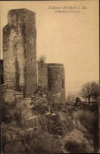 Ak Stolpen in Sachsen, Schloss, Teilansicht vom Siebenspitzenturm