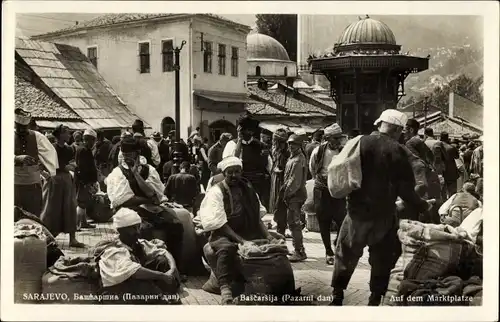 Ak Sarajevo Bosnien Herzegowina, Bascarsija, auf dem Marktplatz, Händler
