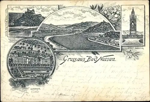 Vorläufer Litho Nassau im Rhein Lahn Kreis, Kurhaus, Steindenkmal