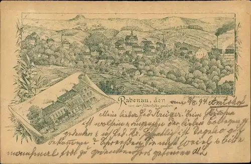 Vorläufer Litho Rabenau im Erzgebirge, Blick von der Alberthöhe aus, Amtshof