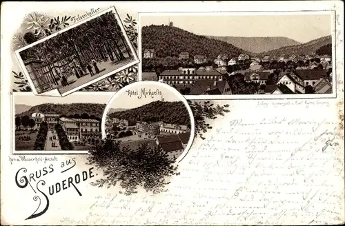 Vorläufer Litho Bad Suderode Quedlinburg im Harz, Felsenkeller, Hotel Michaelis, Wasserheilanstalt