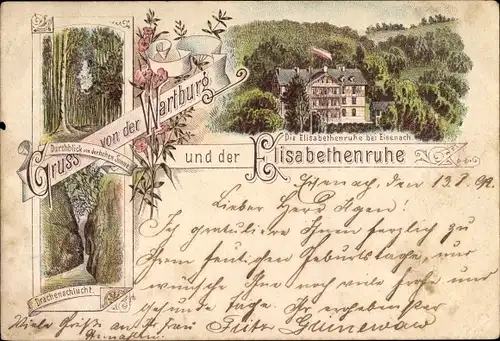 Vorläufer Litho Lutherstadt Eisenach in Thüringen, Elisabethenruhe, Wartburg, Drachenschlucht