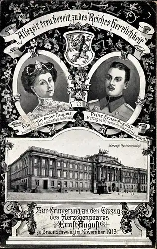 Passepartout Ak Braunschweig, Residenzschloss, Herzog Ernst August mit Gemahlin, Einzug 1913