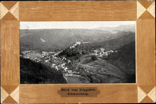 Passepartout Ak Schwarzburg im Schwarzatal Thüringen, Blick vom Trippstein auf den Ort