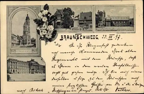 Ak Braunschweig in Niedersachsen, Andreaskirche, Residenzschloss, Löwensäule