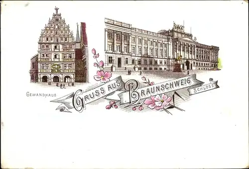 Litho Braunschweig in Niedersachsen, Gewandhaus, Schloss