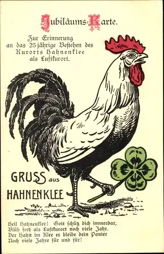 Ak Hahnenklee Bockswiese Goslar in Niedersachsen, Hahn mit Klee, Jubiläumskarte