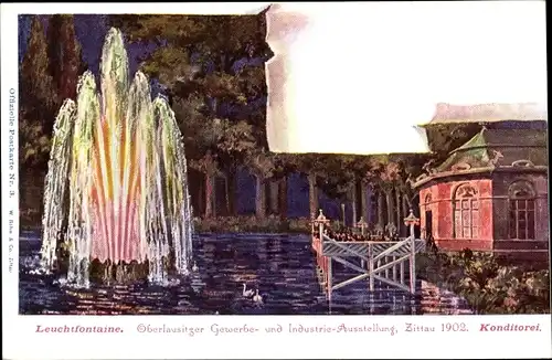 Künstler Ak Zittau in der Oberlausitz, Oberlausitzer Gewerbe- und Industrieausstellung 1902, Fontäne
