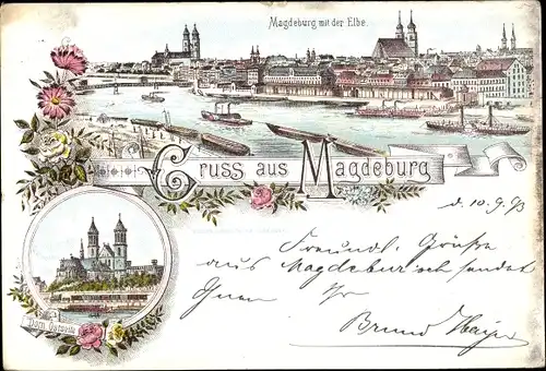 Vorläufer Litho Magdeburg in Sachsen Anhalt, Stadt mit der Elbe, Dom