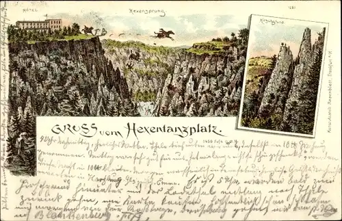 Vorläufer Litho Thale im Harz, Gruß vom Hexentanzplatz, Hotel, Hirschgrund