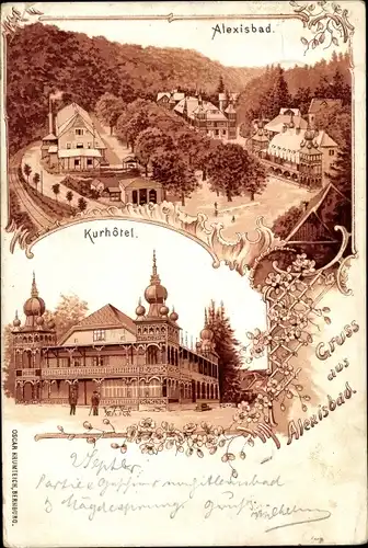 Vorläufer Litho Alexisbad Harzgerode am Harz, Kurhotel, Ortschaft