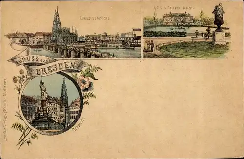 Vorläufer Litho Dresden, Augustusbrücke, Palais im Großen Garten, Germania