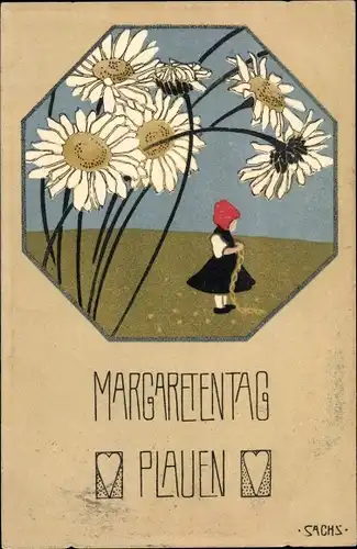 Künstler Ak Plauen im Vogtland, Margaretentag, Mädchen auf einer Blumenwiese 