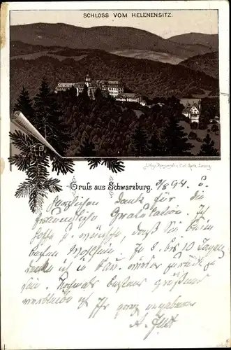 Vorläufer Litho Schwarzburg im Schwarzatal Thüringen, Schloss vom Helenensitz