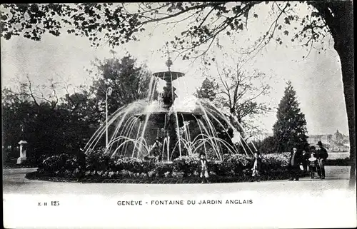 Ak Genève Genf Stadt, Fontaine du Jardin Anglais, Springbrunnen, Gartenpartie