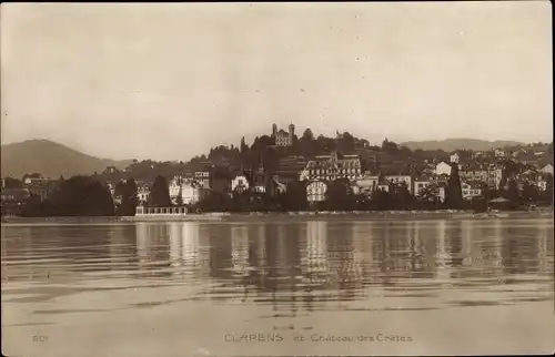 Ak Clarens Montreux Kt. Waadt, Chateau des Cretes, Blick vom See zum Ort