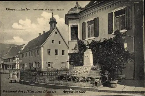 Ak Klingenmünster Rheinland Pfalz, Geburtshaus August Becker, Denkmal