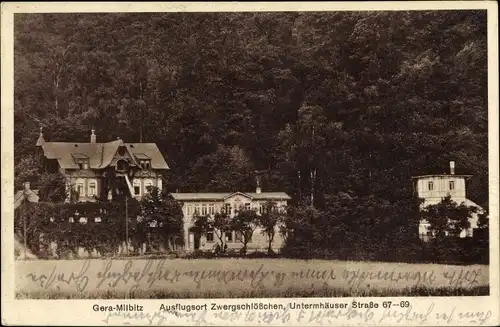 Ak Milbitz Gera in Thüringen, Zwergschlösschen, Untermhäuser Straße 67-69, Bes. August Fritz