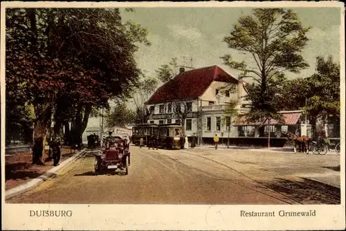 Ak Duisburg im Ruhrgebiet, Restaurant Grunewald, Straßenbahn