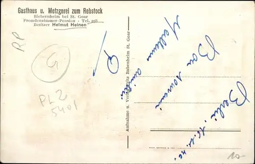 Ak Biebernheim St. Goar im Rhein Hunsrück Kreis, Gasthaus und Metzgerei zum Rebstock, Bes. Heinen