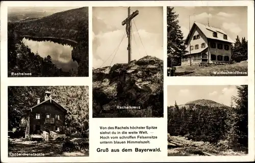 Ak Sankt Oswald Riedlhütte Niederbayern, Rachelsee, Rachelkreuz, Racheldiensthütte