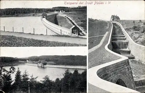 Ak Plauen im Vogtland, Blick auf die Talsperre, Freitreppe, Wald