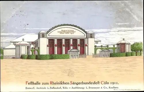 Künstler Ak Köln am Rhein, Festhalle zum Rheinischen Sängerbundesfest 1911