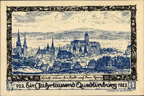 Künstler Litho Spitzmann, Quedlinburg im Harz, Stadtpanorama, Schloss, Kirchen