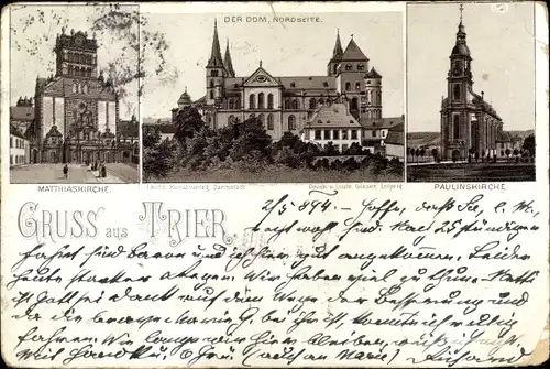 Vorläufer Litho Trier in Rheinland Pfalz, Matthiaskirche, Dom von der Nordseite, Paulinskirche