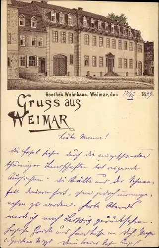 Litho Weimar in Thüringen, Wohnhaus des Dichters u. Schriftstellers Johann Wolfgang von Goethe